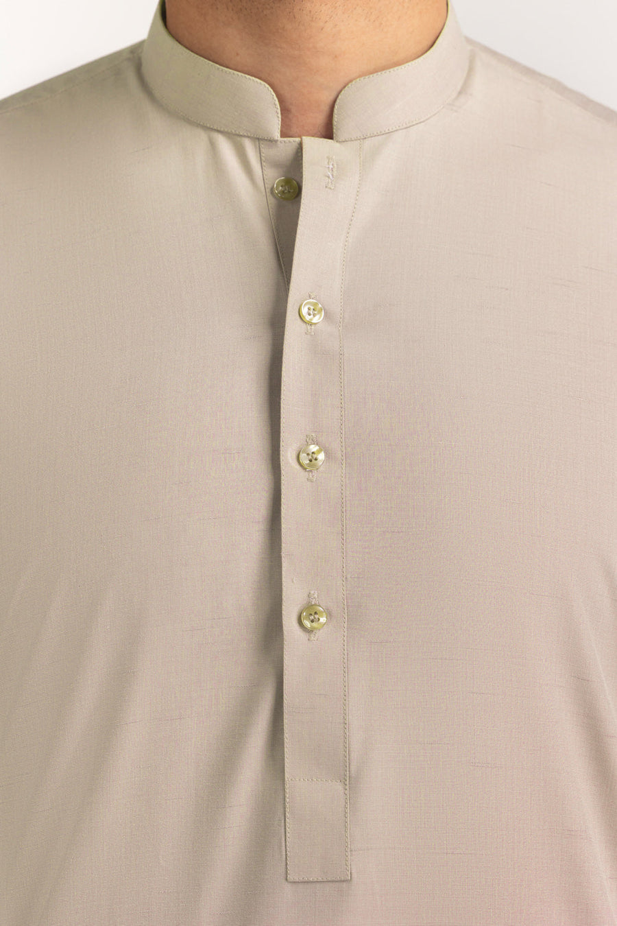 Ivory Cotton Blend 2-Piece Kurta Set | Henley Neckline