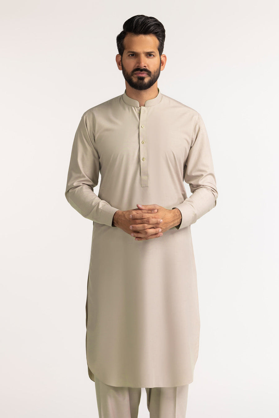 Ivory Cotton Blend 2-Piece Kurta Set | Henley Neckline