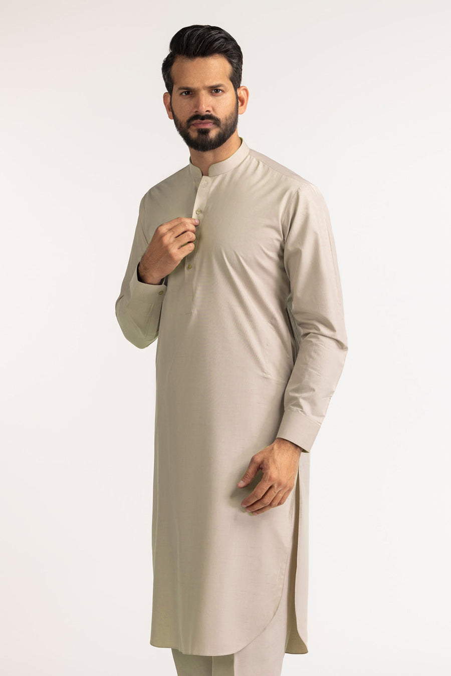 Ivory Cotton Blend 2-Piece Kurta Set | Henley Neckline