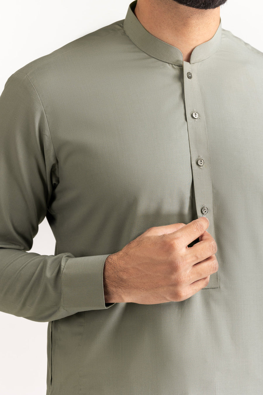 Ivory Cotton Blend 2-Piece Kurta Set | Henley Neckline