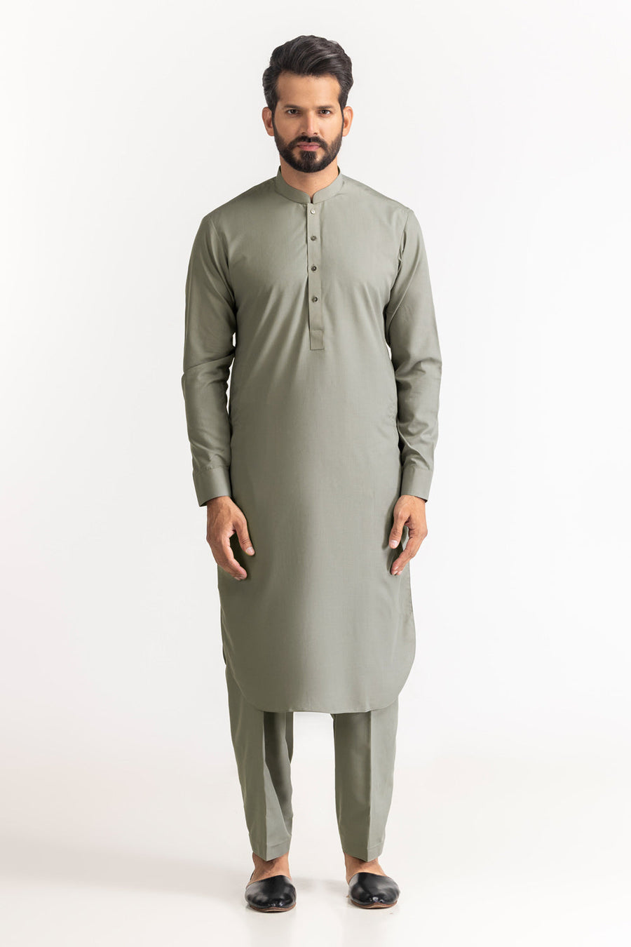 Ivory Cotton Blend 2-Piece Kurta Set | Henley Neckline