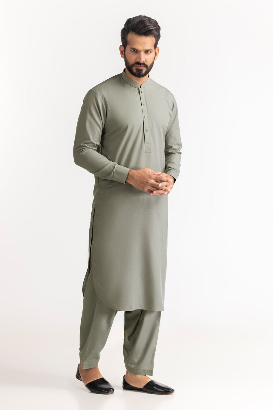 Ivory Cotton Blend 2-Piece Kurta Set | Henley Neckline