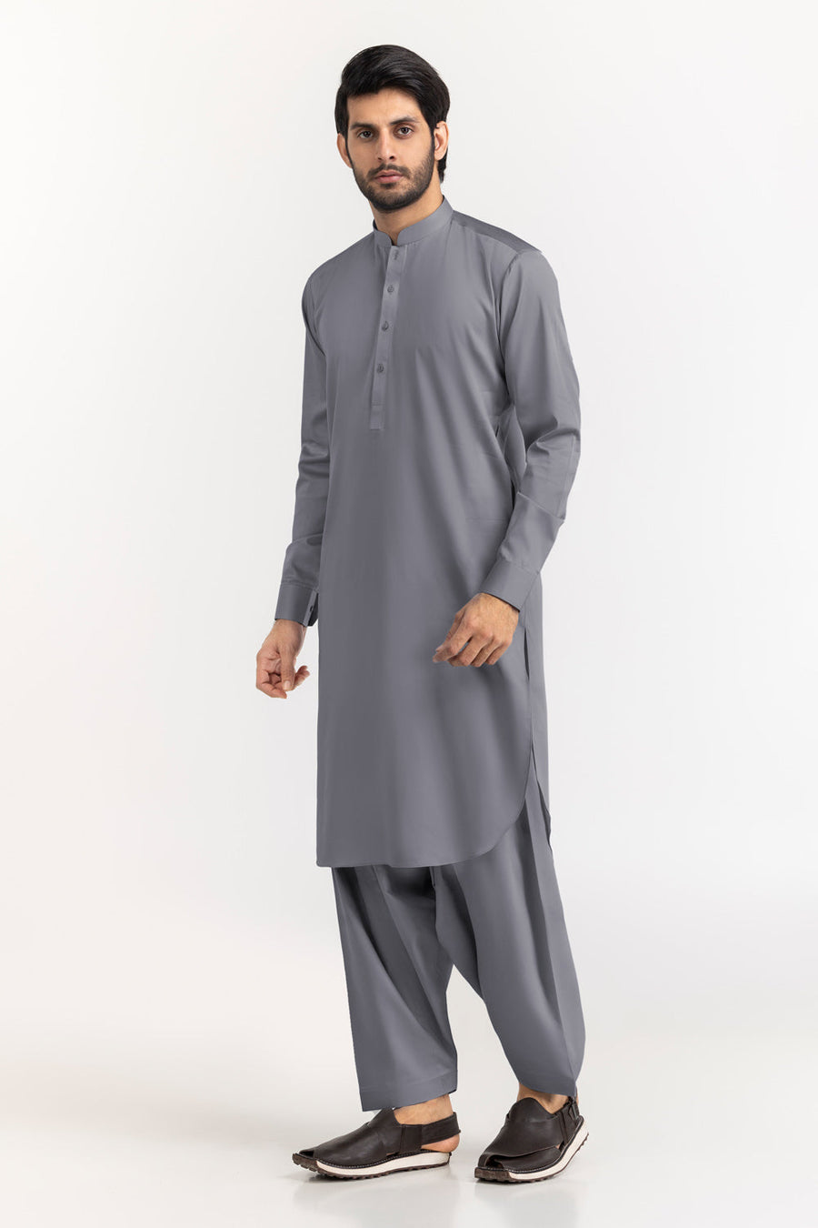 Ivory Cotton Blend 2-Piece Kurta Set | Henley Neckline