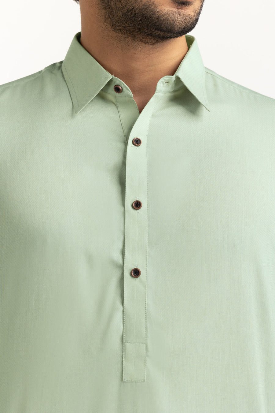 Ivory Cotton Blend 2-Piece Kurta Set | Henley Neckline