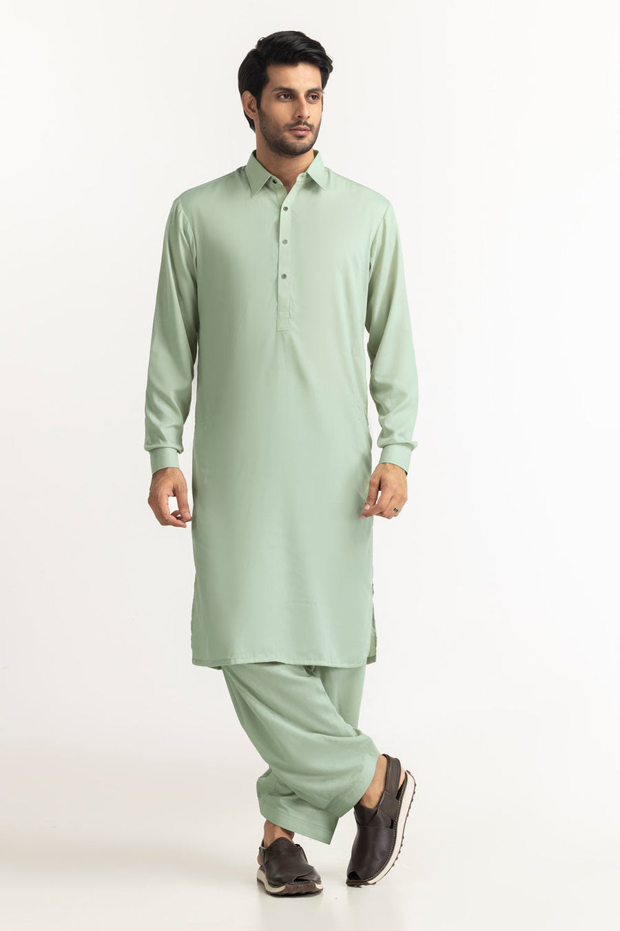 Ivory Cotton Blend 2-Piece Kurta Set | Henley Neckline