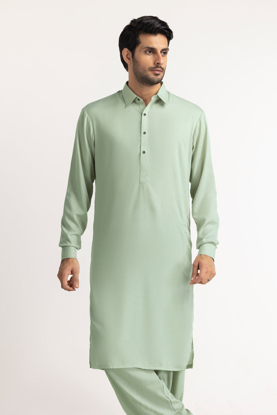 Ivory Cotton Blend 2-Piece Kurta Set | Henley Neckline