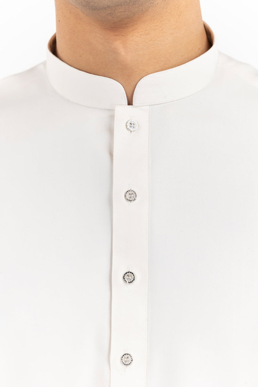 Ivory Cotton Blend 2-Piece Kurta Set | Henley Neckline