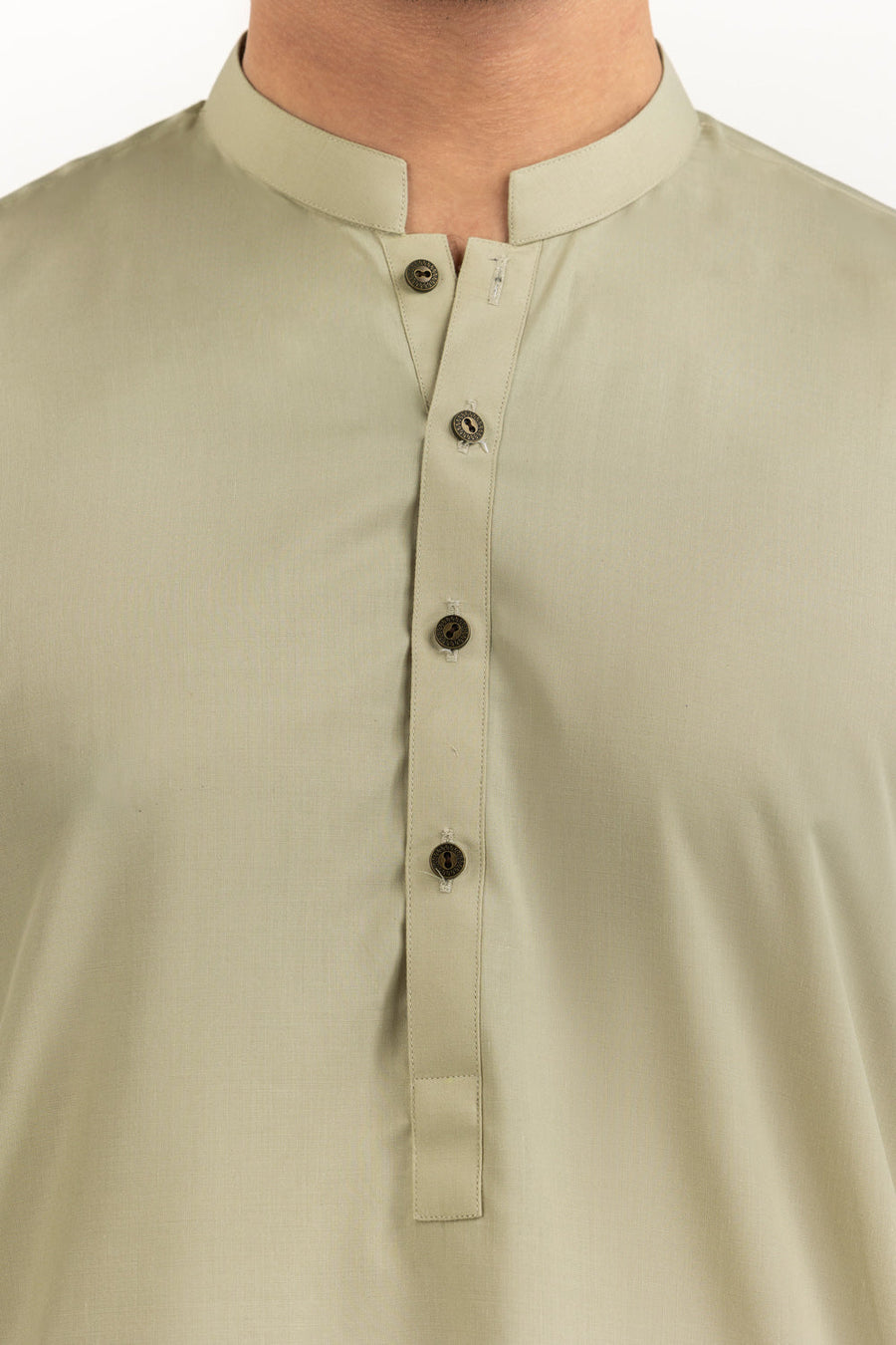 Ivory Cotton Blend 2-Piece Kurta Set | Henley Neckline