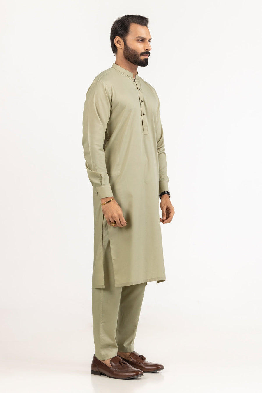 Ivory Cotton Blend 2-Piece Kurta Set | Henley Neckline