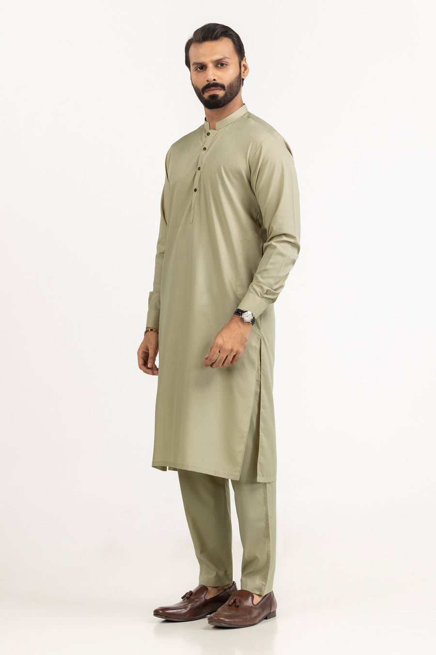 Ivory Cotton Blend 2-Piece Kurta Set | Henley Neckline