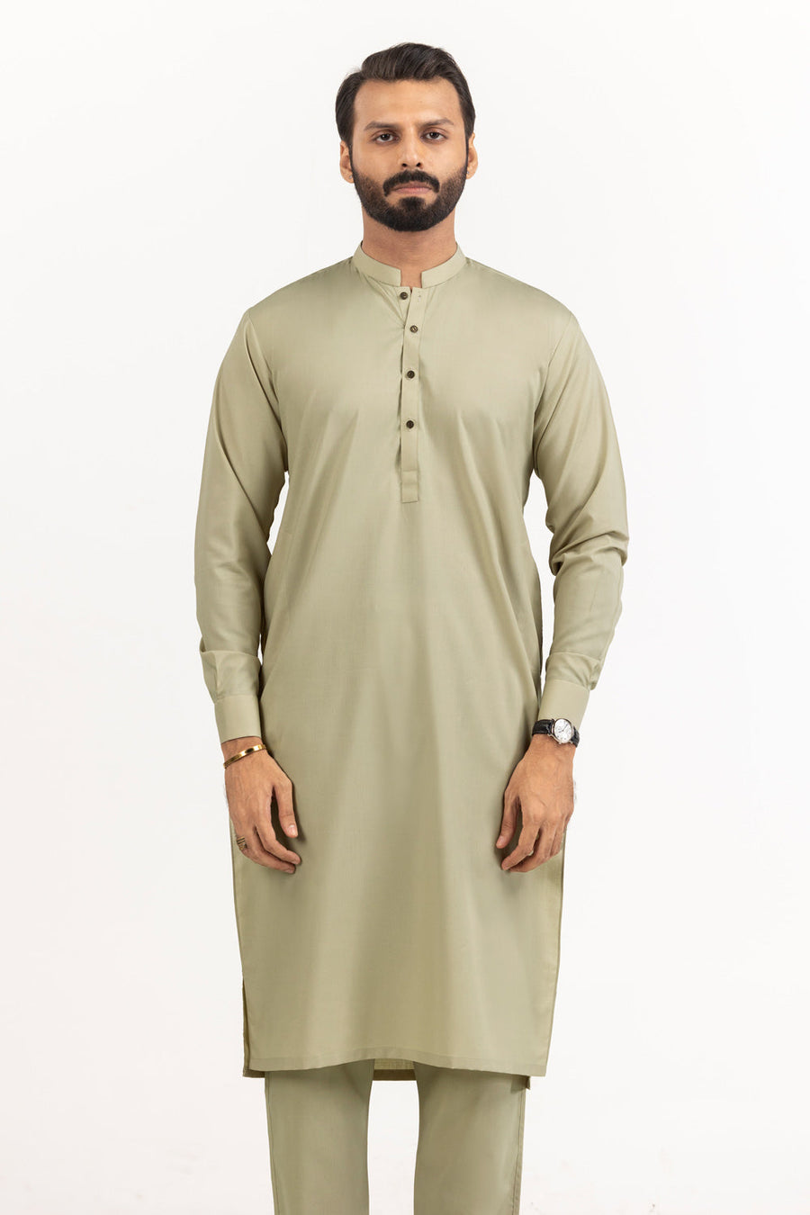 Ivory Cotton Blend 2-Piece Kurta Set | Henley Neckline