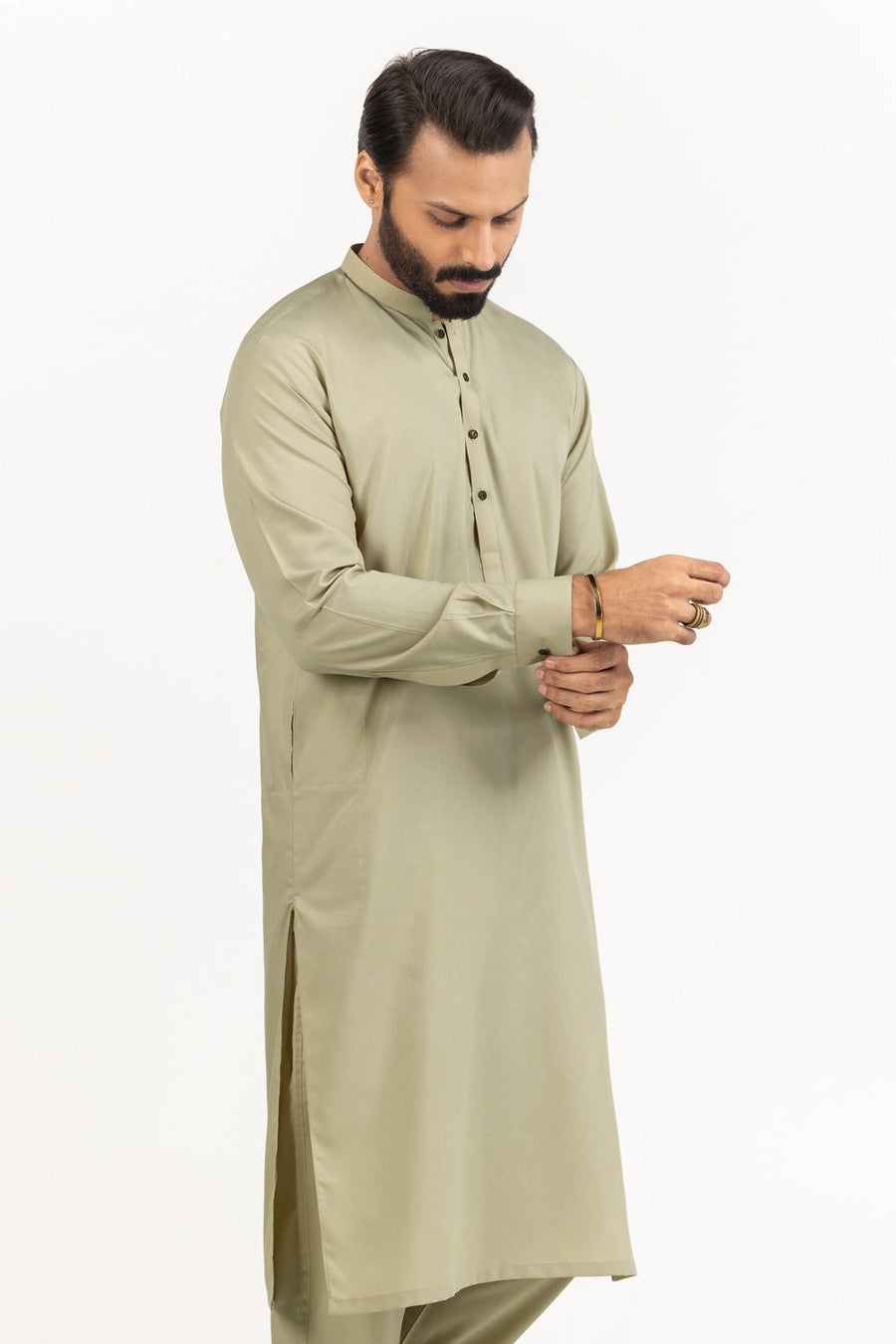 Ivory Cotton Blend 2-Piece Kurta Set | Henley Neckline