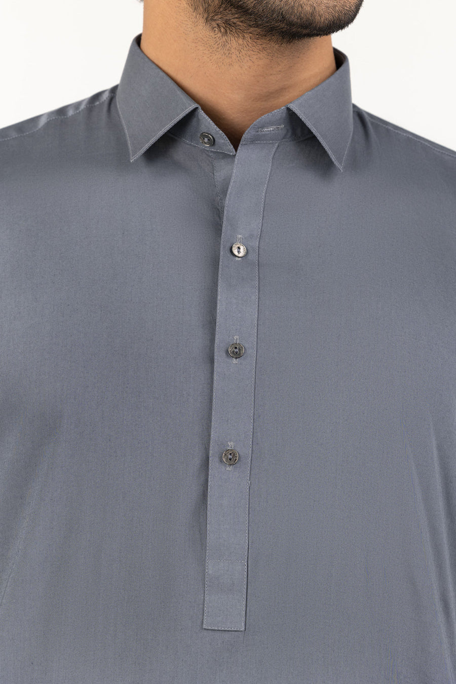 Ivory Cotton Blend 2-Piece Kurta Set | Henley Neckline