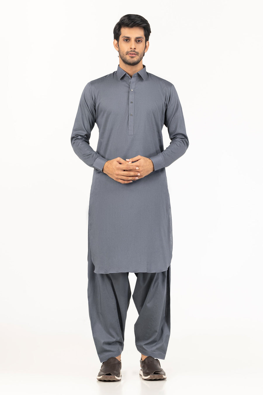 Ivory Cotton Blend 2-Piece Kurta Set | Henley Neckline