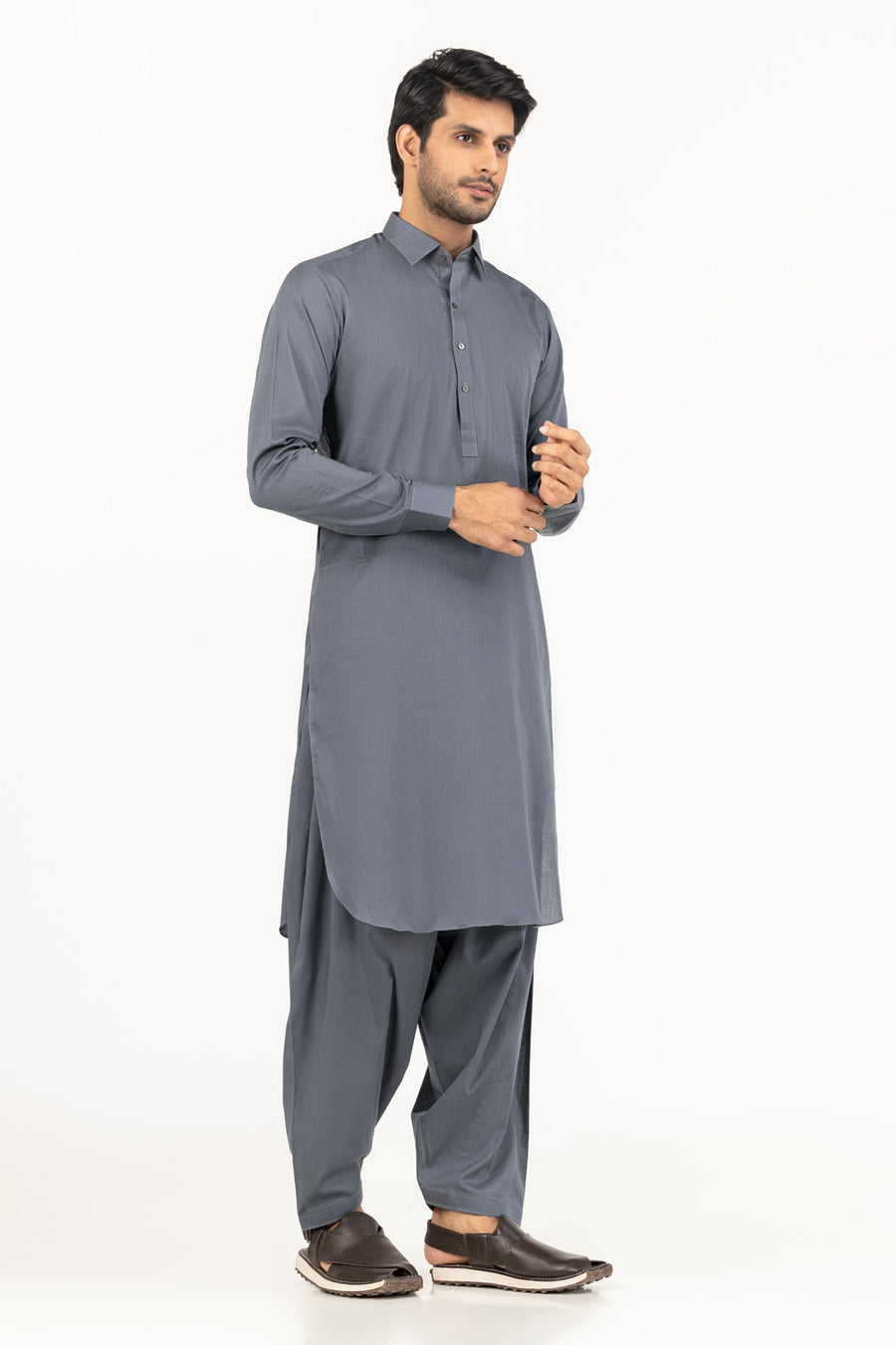 Ivory Cotton Blend 2-Piece Kurta Set | Henley Neckline