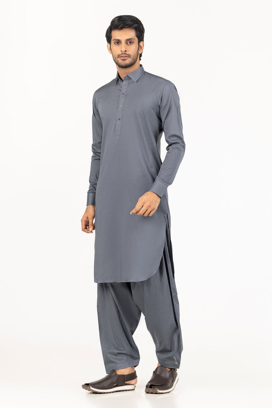 Ivory Cotton Blend 2-Piece Kurta Set | Henley Neckline