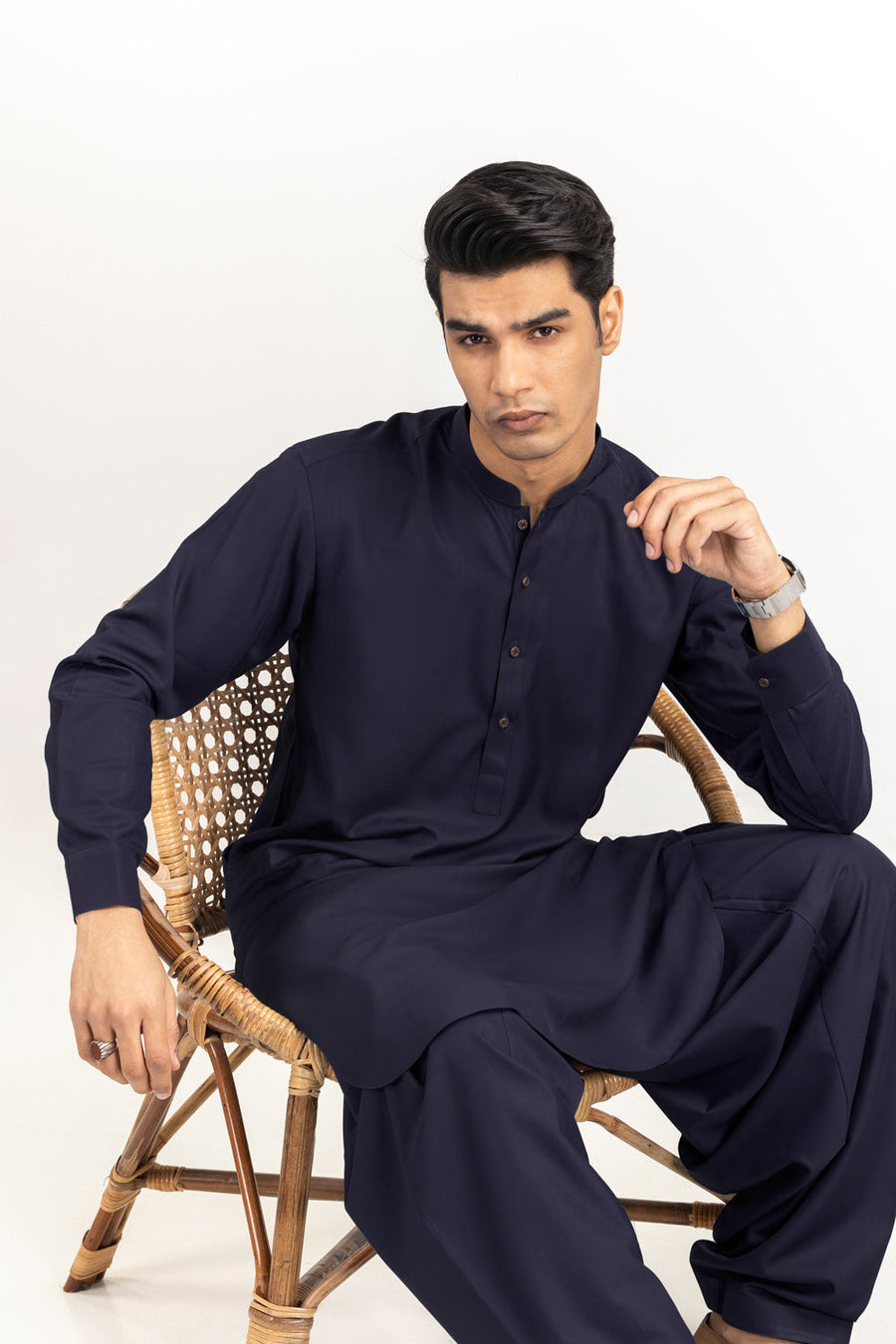 Off-White Cotton Blend 2-Piece Kurta | Mandarin Collar
