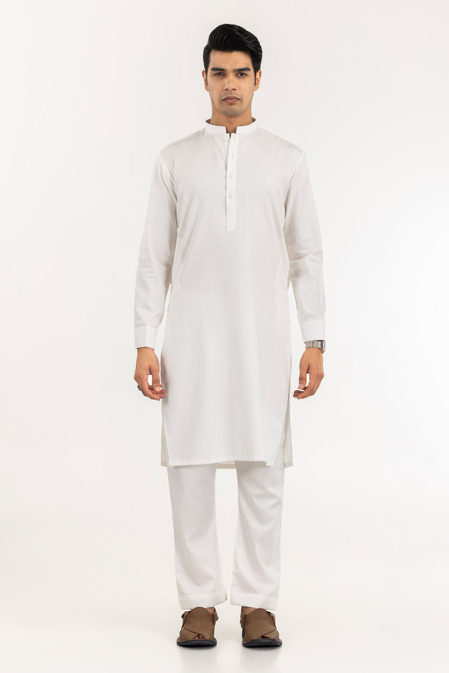 Off-White Cotton Blend 2-Piece Kurta | Mandarin Collar