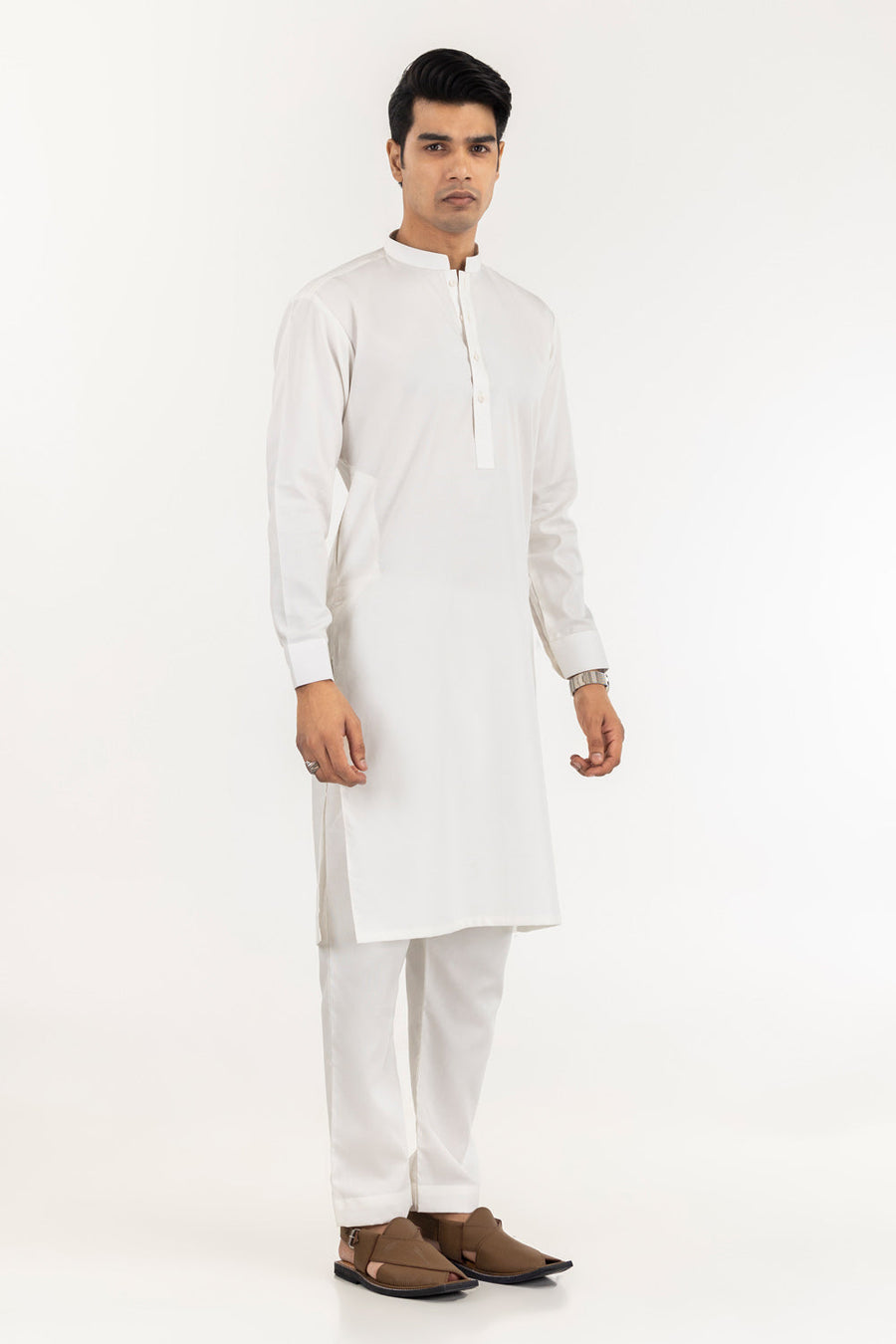 Off-White Cotton Blend 2-Piece Kurta | Mandarin Collar