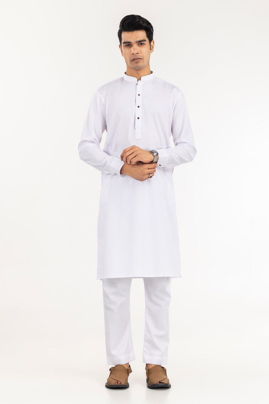 Off-White Cotton Blend 2-Piece Kurta | Mandarin Collar