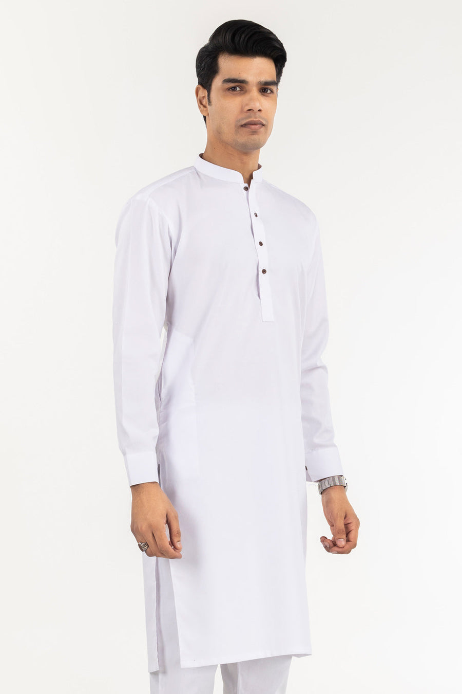 Off-White Cotton Blend 2-Piece Kurta | Mandarin Collar