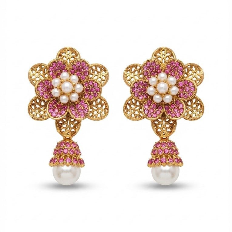 Pearl Petal Mini Jhumkas - Pehnaawaa