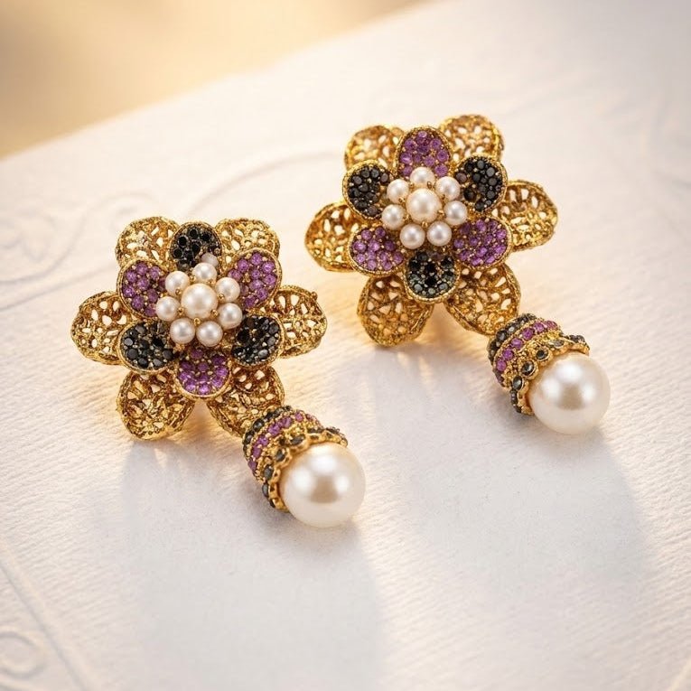 Pearl Petal Mini Jhumkas - Pehnaawaa