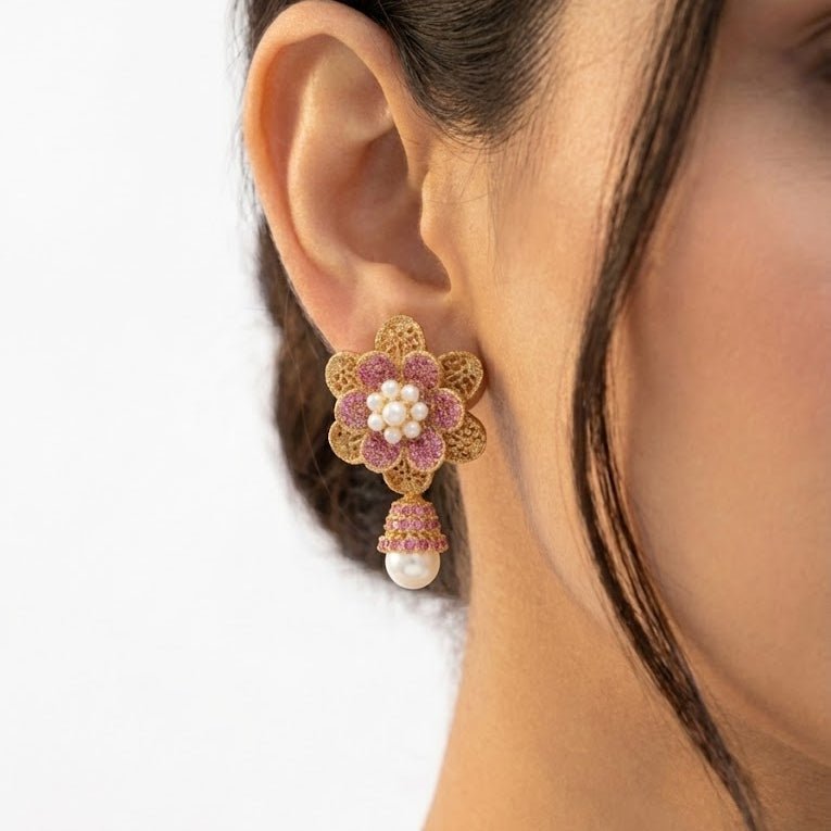 Pearl Petal Mini Jhumkas - Pehnaawaa