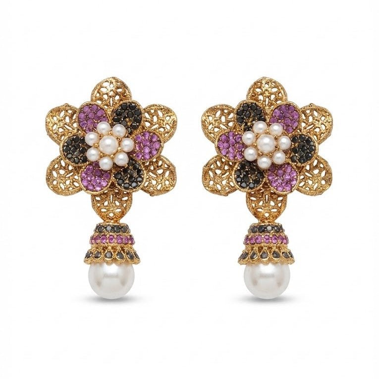 Pearl Petal Mini Jhumkas - Pehnaawaa