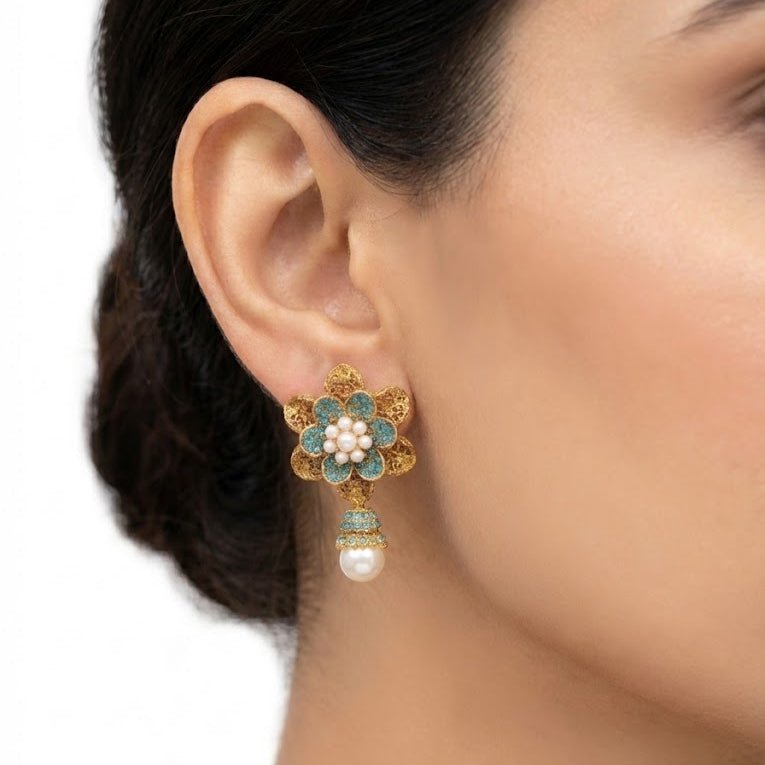 Pearl Petal Mini Jhumkas - Pehnaawaa