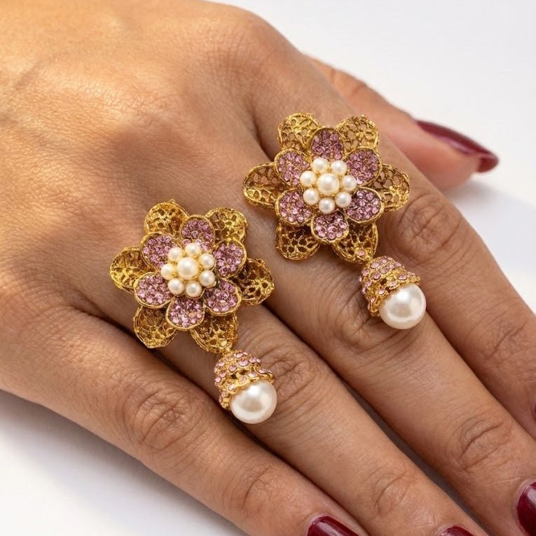 Pearl Petal Mini Jhumkas - Pehnaawaa