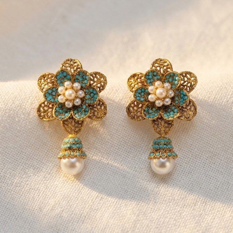 Pearl Petal Mini Jhumkas - Pehnaawaa