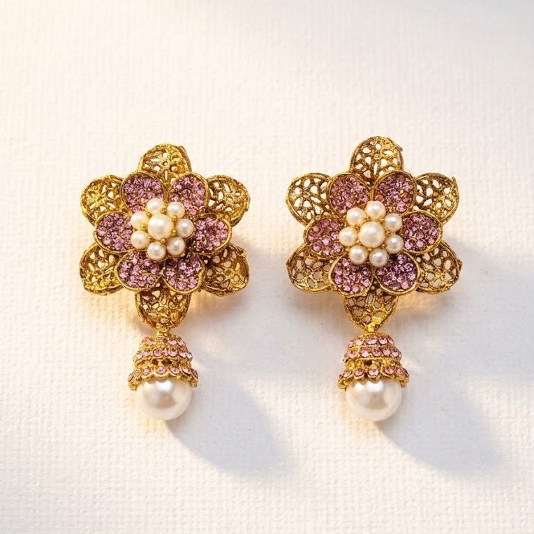 Pearl Petal Mini Jhumkas - Pehnaawaa