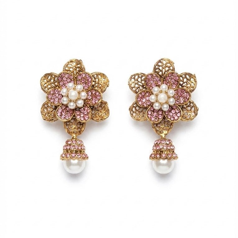 Pearl Petal Mini Jhumkas - Pehnaawaa