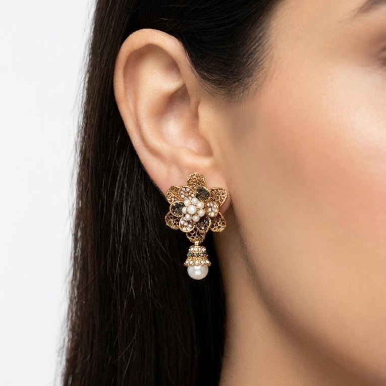 Pearl Petal Mini Jhumkas - Pehnaawaa