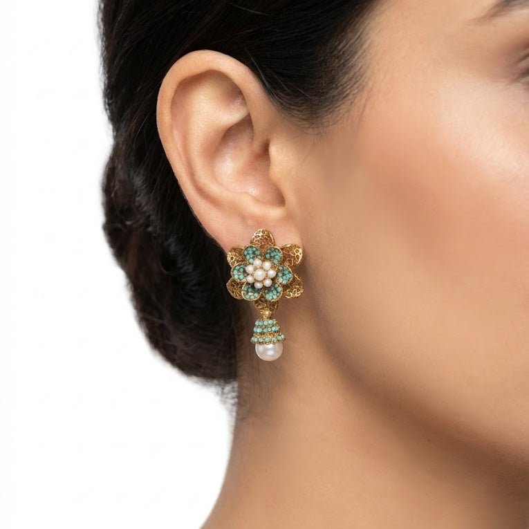 Pearl Petal Mini Jhumkas - Pehnaawaa