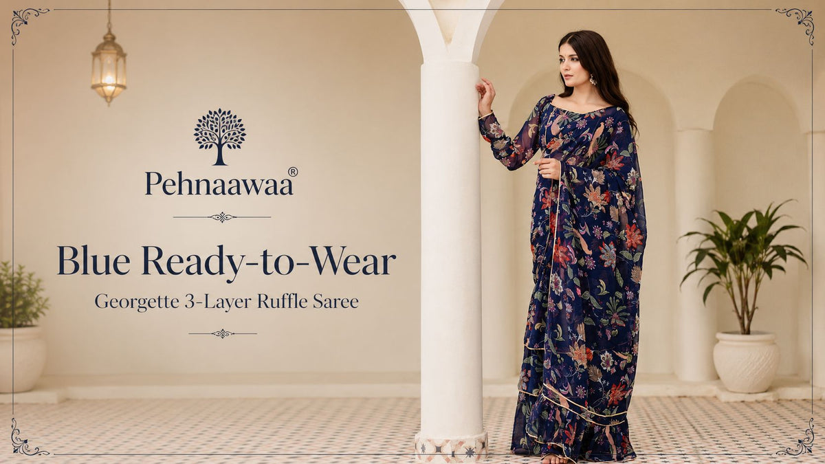 Pehnaawaa poly chiffon dyed saree in navy blue. Shop now.