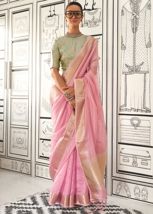 Pink Timeless Elegance Moss Chiffon Silk Saree – Grand & Bestselling Design