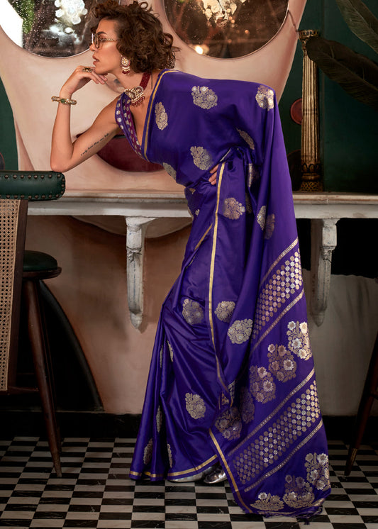 Purple Glamorous Satin Silk Saree – Perfect for Cocktail & Dinner Parties