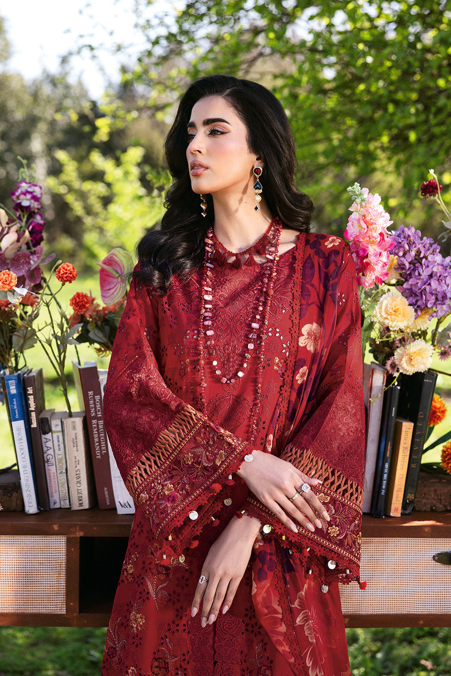 Ruby Luxe Embroidered Lawn 3-Piece Suit with Digital Printed Chiffon Dupatta - Pehnaawaa
