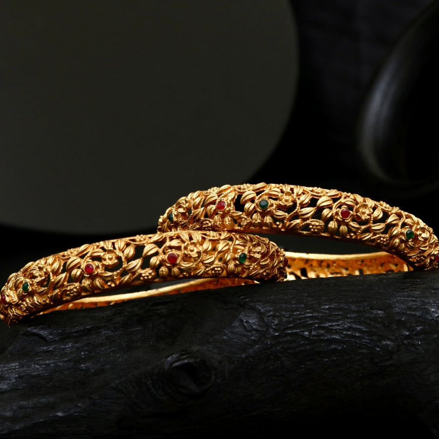 Rajwari Bangles Two Piece Set - Traditional Golden Bangles - Pehnaawaa
