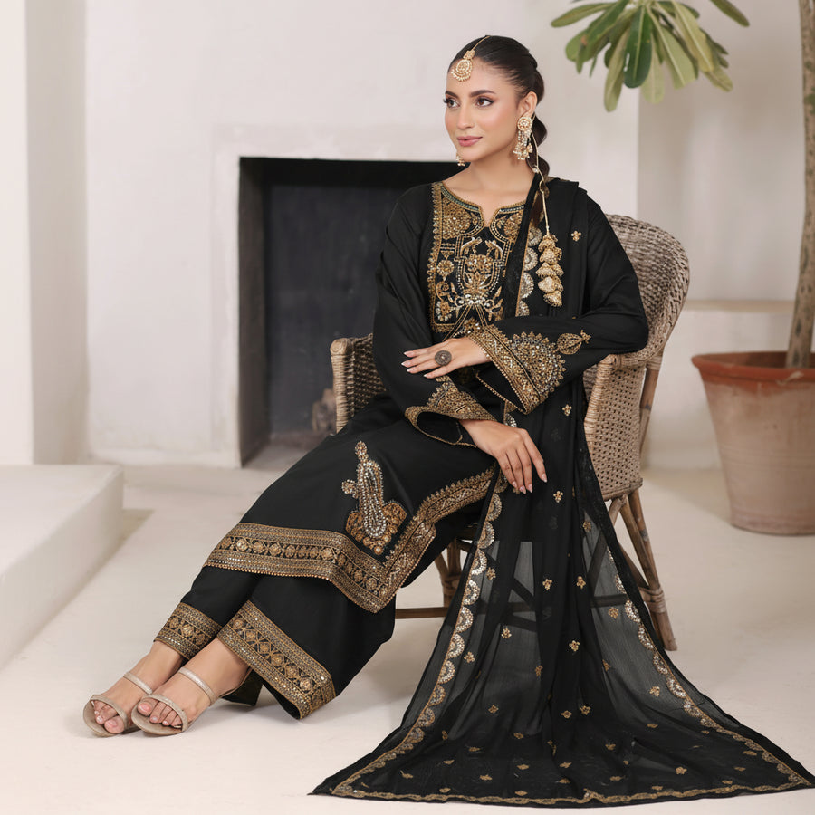 Black Gold Maherposh 3 Piece Embroidered Luxury Pret