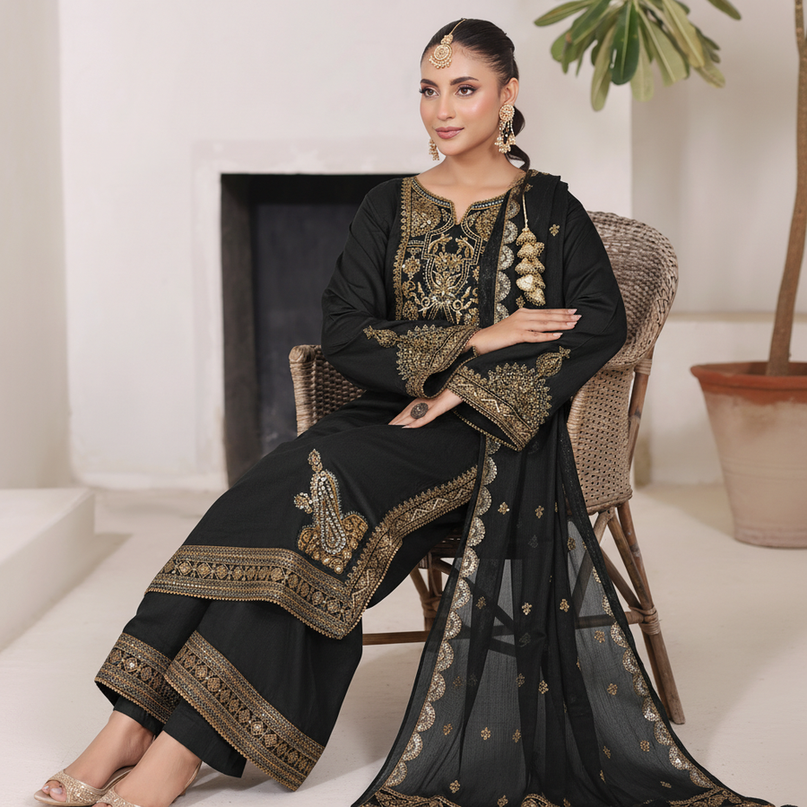 Black Gold Maherposh 3 Piece Embroidered Luxury Pret