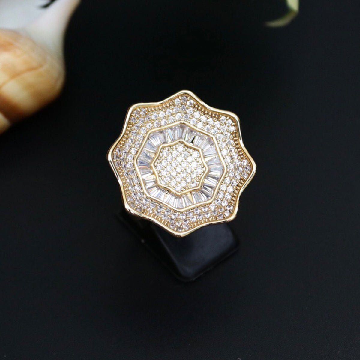 Elegant Gold Zirconia Statement Ring