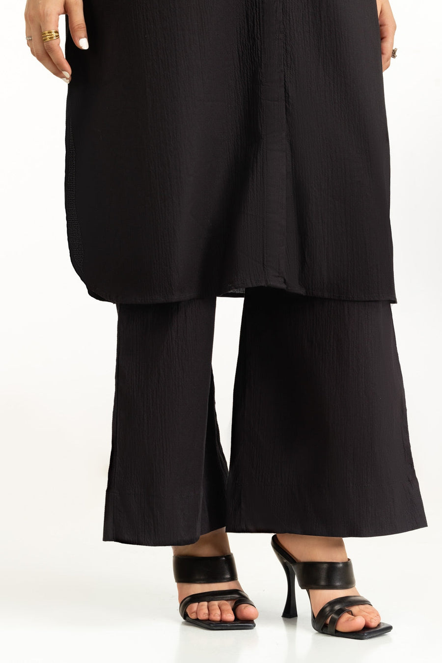 Midnight Crinkle Cotton 2-Piece Coord Set | Lace Collar