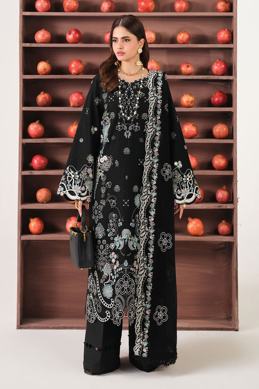 Black Multicolour Embroidered Lawn Suit with Chiffon Dupatta
