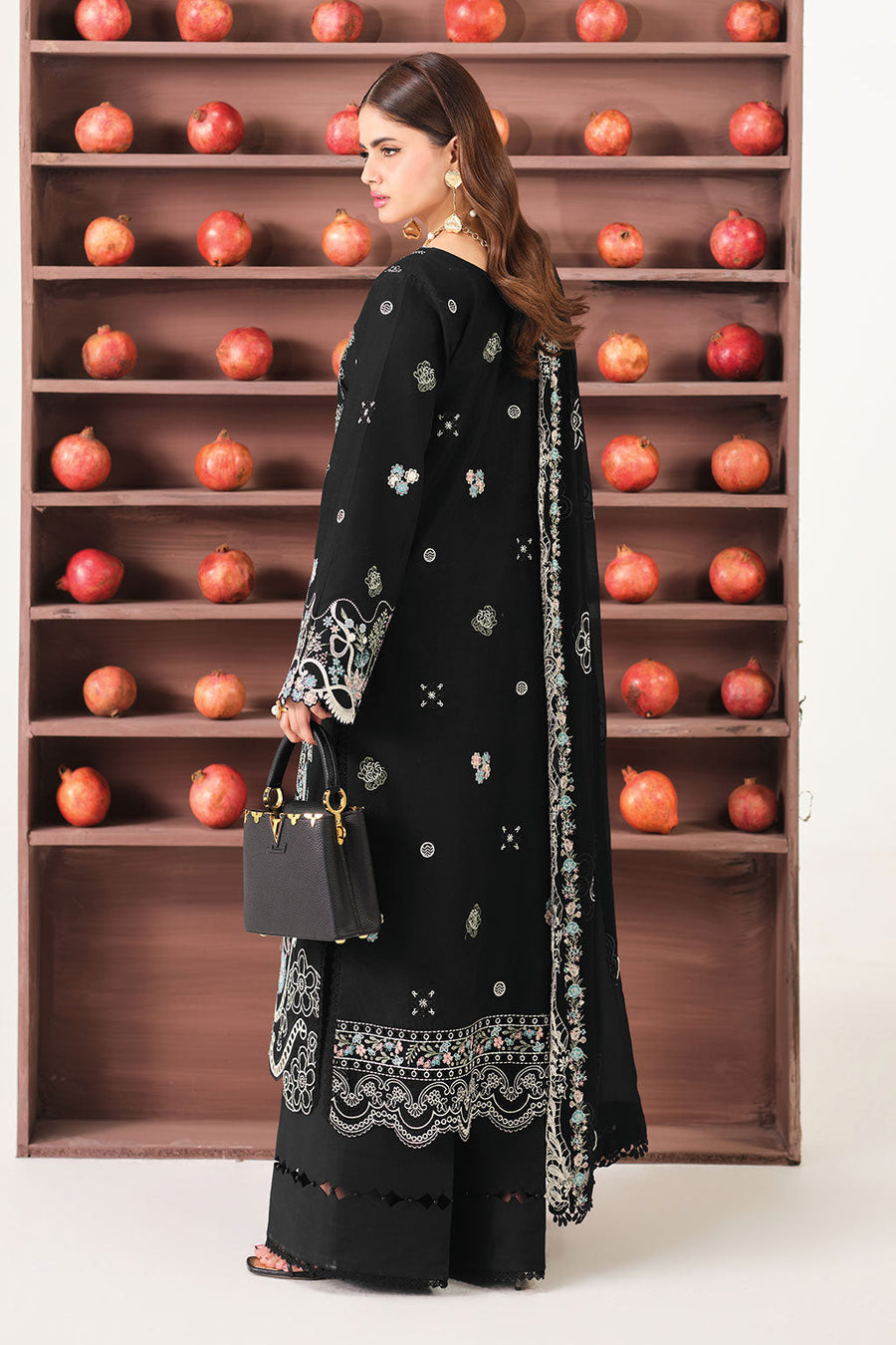 Black Multicolour Embroidered Lawn Suit with Chiffon Dupatta