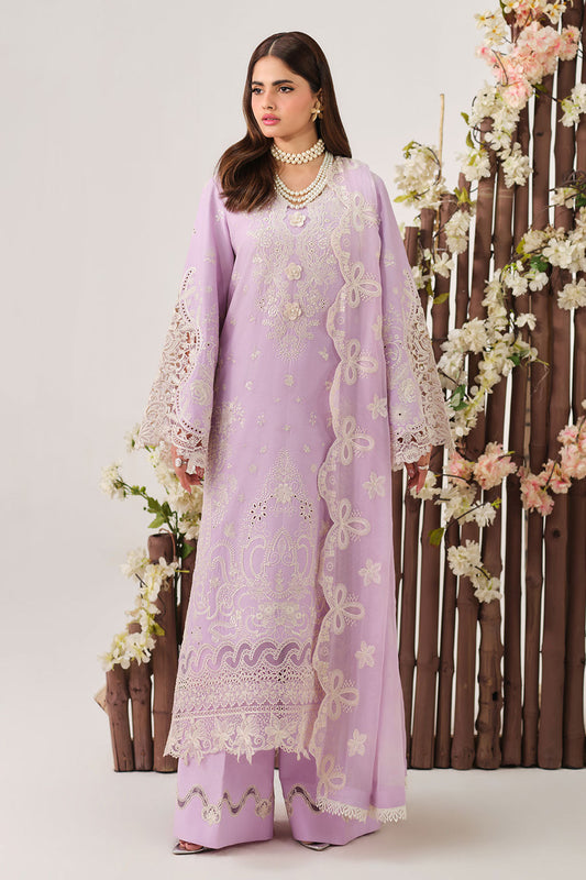 Lilac Embroidered Lawn Suit with Chiffon Dupatta and Organza Trouser Border