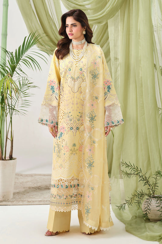 Pastel Yellow Embroidered Lawn Suit with Chiffon Dupatta