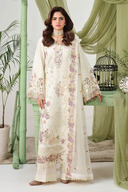 Ivory Multicolour Embroidered Lawn Suit with Chiffon Dupatta